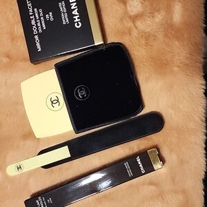 CHANEL Gold Mirror Duo with Nail File Iconic Logos